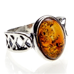 Petite Polish Round Cognac Amber Ring