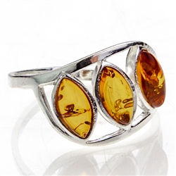 Artistic Three Stone Amber Ring