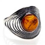 "Amber Swirl" Sterling Silver Ring. Amber Size approx. .5".