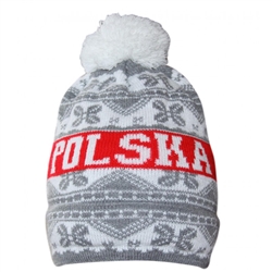 Display your Polish heritage! Stretch fine knit cap with the word Polska (Poland) in white letters.. Easy care acrylic fabric. Fully lined. Once size fits most. Imported from Poland.