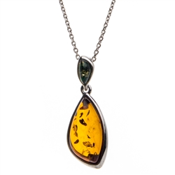 Sterling silver with  beautiful honey/green  amber cabochon drop.  Cabochon size is approx. .75" x .5".