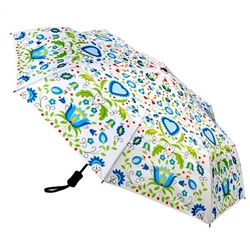 What a unique item! Designed in Poland this beautiful umbrella features a Polish Kashubian folk design. Specially reinforced frame and a polyester folk print cover. Large 41" - 105cm dish diameter with a 24" - 61cm long handle.. Collapses to a very