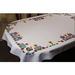 Beautiful Polish paper cut folk design tablecloth. The design comes from the Lowicz area of central Poland and is based on the famous paper cut designs from this region. Size approx 71" x 51" - 180 x 130cm 100% Polyester.
Made in Poland