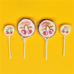 Set of 4, 2 large and 2 small old-fashioned rolled lollipops made in Poland. Cherry fruit flavored lollipops, each individually wrapped.