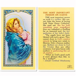 Polish Art Center - The Most Important Person on Earth - Holy Card.  Plastic Coated. Picture and prayer is on the front, text is on the back of the card.