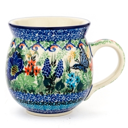 Polish Pottery 11 oz. Bubble Mug. Hand made in Poland. Pattern U4864 designed by Teresa Liana.