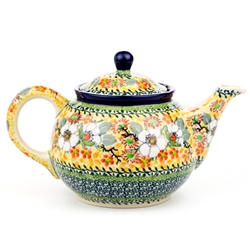 Polish Pottery 30 oz. Teapot. Hand made in Poland. Pattern U4932 designed by Teresa Liana.