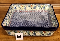 Polish Pottery 10" Square Baker. Hand made in Poland. Pattern U4829 designed by Teresa Liana.