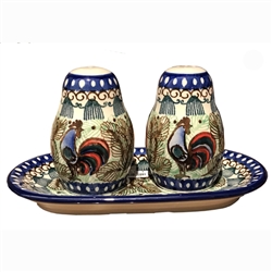 Polish Pottery 7" Salt and Pepper Set. Hand made in Poland. Pattern U2664 designed by Monika Kuczynska.