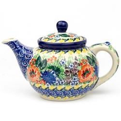 Polish Pottery 10 oz. Bedtime Teapot. Hand made in Poland. Pattern U4132 designed by Maria Starzyk.