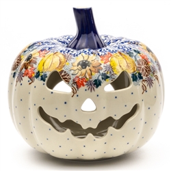 Polish Pottery 7" Pumpkin Jack-O'Lantern. Hand made in Poland. Pattern U4741 designed by Maria Starzyk.