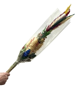 In Poland there are no palm trees so for Palm Sunday Poles make their own very colorful versions from dried flowers and colorful plants. Display them all year round. Colors and flowers vary. No two exactly alike. Size is approx 30" long.