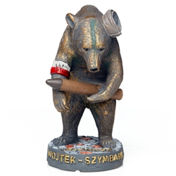 This is a replica of a statue in Szymbark, Poland of one of the Second World Warï¿½s most unusual combatants ï¿½ a 500-pound cigarette-smoking, beer-drinking brown bear. He is depicted here carrying an artillery shell, wearing a cap fashioned from an army