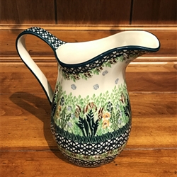 Polish Pottery 1.25 qt. Pitcher. Hand made in Poland. Pattern U4331 designed by Krystyna Dacyszyn.