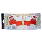 Set of 2 waving Polish flags - glittery metallic stickers  which reflects light nicely.  Size of the sheet is approx 11" x 4.5".