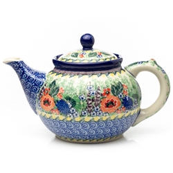 Polish Pottery 40 oz. Teapot. Hand made in Poland. Pattern U4132 designed by Maria Starzyk.