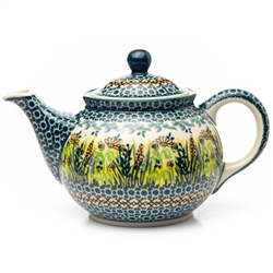 Polish Pottery 30 oz. Teapot. Hand made in Poland. Pattern U4329 designed by Krystyna Dacyszyn.