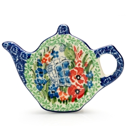 Polish Pottery 5" Tea Bag Plate. Hand made in Poland. Pattern U4019 designed by Maria Starzyk.