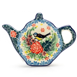 Polish Pottery 5" Tea Bag Plate. Hand made in Poland. Pattern U3269 designed by Teresa Liana.