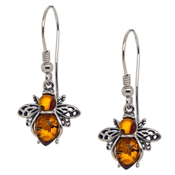 Sterling silver honey bees with honey amber orbs. Size approx 1.25" x .5"