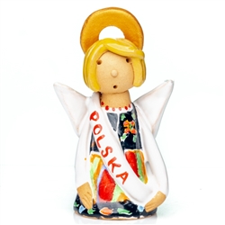 Our beautiful little ceramic angel is dressed in her Polish folk costume. Totally hand made and painted in Poland. Stamped and artist initialed on the bottom. No two angels are exactly alike as they are all hand made and painted. Colors vary.