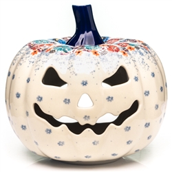 Polish Pottery 7" Pumpkin Jack-O'Lantern. Hand made in Poland. Pattern U4708 designed by Maria Starzyk.