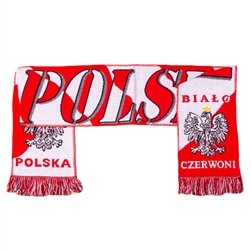Two ply Polyester woven scarf approximately 60" Long x 7½" Wide. Imported from Poland
&#8203;Bialo = White 
Czerwoni = Red