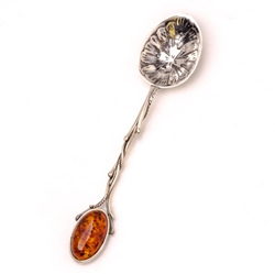 Sterling Silver And Amber Teaspoon.  Size is approx 4" x 1".  Weight is approx 10g.  Made In Poland.