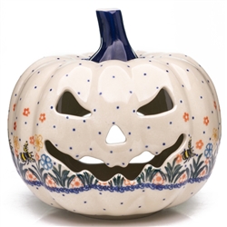 Polish Pottery 7" Pumpkin Jack-O'Lantern. Hand made in Poland and artist initialed.