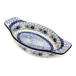 Polish Pottery 9" Oval Baker. Hand made in Poland. Pattern U4798 designed by Teresa Liana.