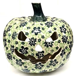 Polish Pottery 7" Pumpkin Jack-O'Lantern. Hand made in Poland and artist initialed.