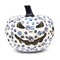 Polish Pottery 6" Pumpkin Jack-O'Lantern. Hand made in Poland and artist initialed.