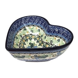 Polish Pottery 7" Heart Shaped Bowl. Hand made in Poland. Pattern U3956 designed by Maria Starzyk.