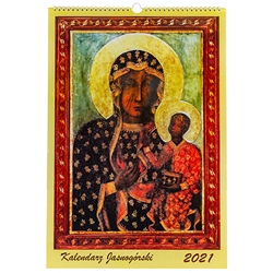 Beautiful 12 month calendar featuring Our Lady Of Czestochowa with different coverings.  Published by the Pauline Fathers at the Jasna Gora Monastery. The calendar includes the most important church holidays.