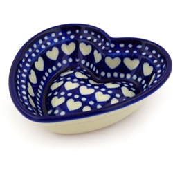 Polish Pottery 7" Heart Shaped Dish. Hand made in Poland and artist initialed.