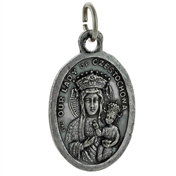 Our Lady Of Czestochowa Metal Pendant. Reverse side - Sacred Heart Of Jesus. Size is approx 1.5" x 1". Made In Italy,