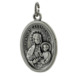 Our Lady Of Czestochowa Metal Pendant.  Reverse side  - Pray For Us.  Size is approx 1.5" x 1".  Made In Italy,