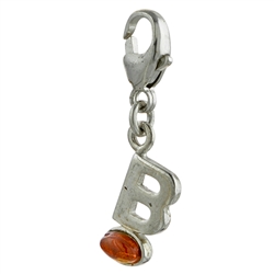 Sterling Silver And Amber Letter B Charm. Size is approx 1" x .25".
