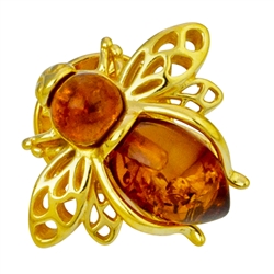 Super cute honey bee in amber and gold plate over silver. Size is approx .75" x .5"