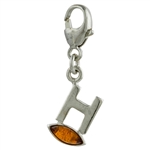 Sterling Silver And Amber Letter H Charm . Size is approx 1" x .25".