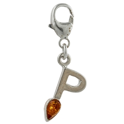 Sterling Silver And Amber Letter P Charm . Size is approx 1" x .25".