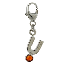 Sterling Silver And Amber Letter U Charm . Size is approx 1" x .25".