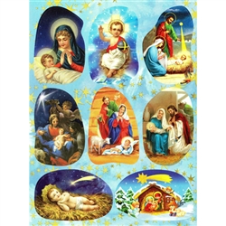 Set of 8 Religious Christmas stickers some with Polish themes. Sheet size is 6.25" x 4.5"