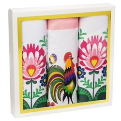 These cotton handkerchiefs are made of combed yarn, which makes them smooth and soft to the touch - 100% cotton. A great gift idea for people of all ages.  Size is approx 12" x 12".  Set of 3 in an attractive gift box..  Made In Poland.