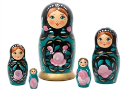 Teal Classical Art Nesting Doll 5pc./6"