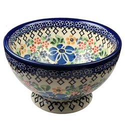 Polish Pottery 6" Footed Cereal Bowl. Hand made in Poland. Pattern U1766 designed by Agnieszka Damian.