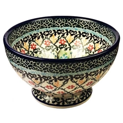 Polish Pottery 6" Footed Cereal Bowl. Hand made in Poland. Pattern U2123 designed by Teresa Liana.