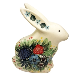 Polish Pottery 5" Rabbit Figurine. Hand made in Poland. Pattern U4672 designed by Teresa Liana.