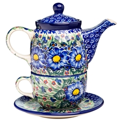 Polish Pottery 16 oz. Personal Teapot Set. Hand made in Poland. Pattern U1910 designed by Malgorzata Listwan.