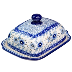 Polish Pottery 7" Butter Dish. Hand made in Poland. Pattern U4798 designed by Teresa Liana.